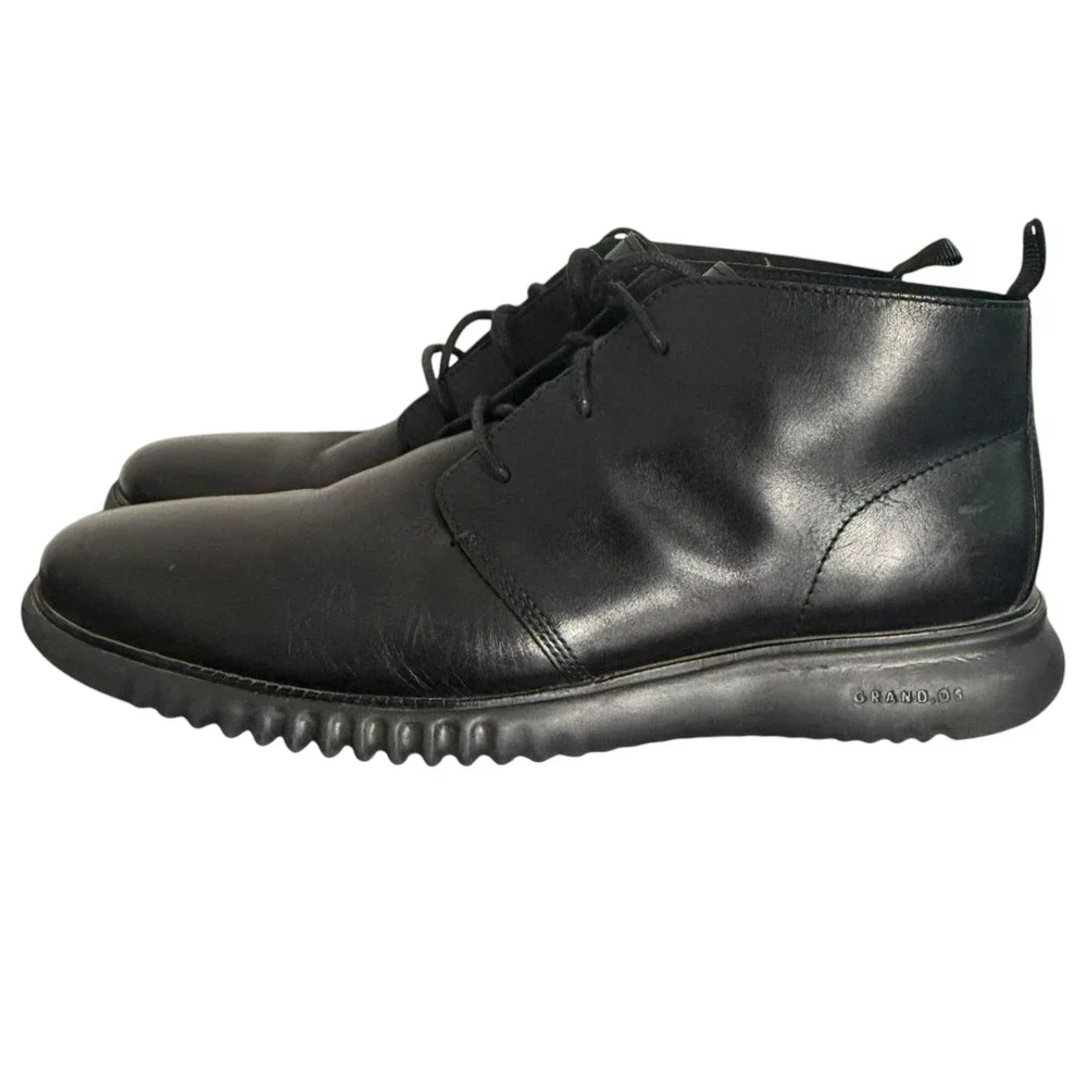 Cole‎ Haan Men's 2.ZEROGRAND Chukka Boots Black Leather Lace Up Size 11.5 C26198